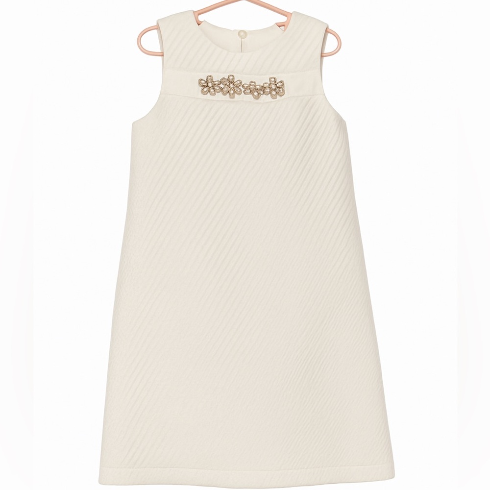 Charming Ivory Sleeveless Kids Dress with Floral Accents